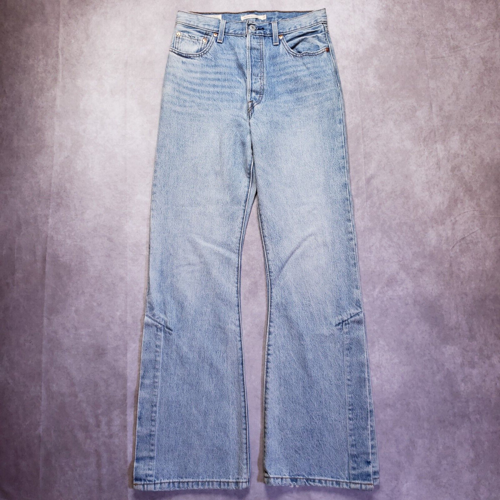 Levis Jeans Size 29x32 Light Blue Wash Ribcage Split Flare High Rise Button Fly
